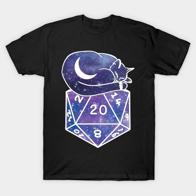 Sleepy Kitty on a D20 T-Shirt by LeslieMakesStuff